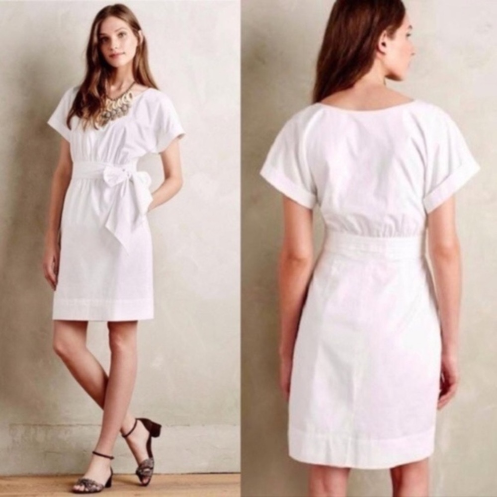 Anthropologie HD in Paris White Poplin Tie Back Dress